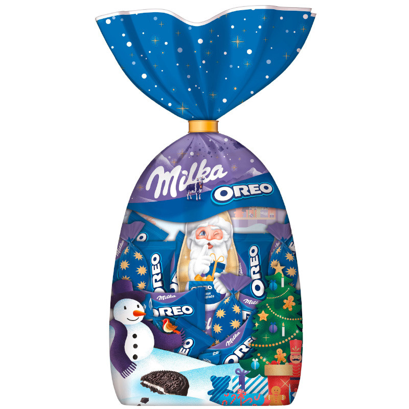 Milka und Oreo Weihnachtsmischung 221 g festliche Schokoladenmischung mit Oreo-Keksen und Alpenmilchschokolade